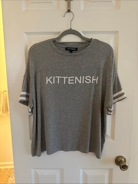 Kittenish Gray Logo Tee with White Stripes